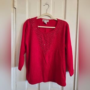Cathy Daniels Red Beaded Long Sleeve Top